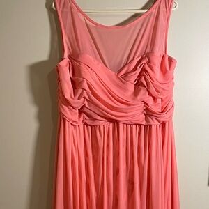 David’s Bridal - Long Mesh Dress with Illusion Sweetheart Neckline - Coral Reef